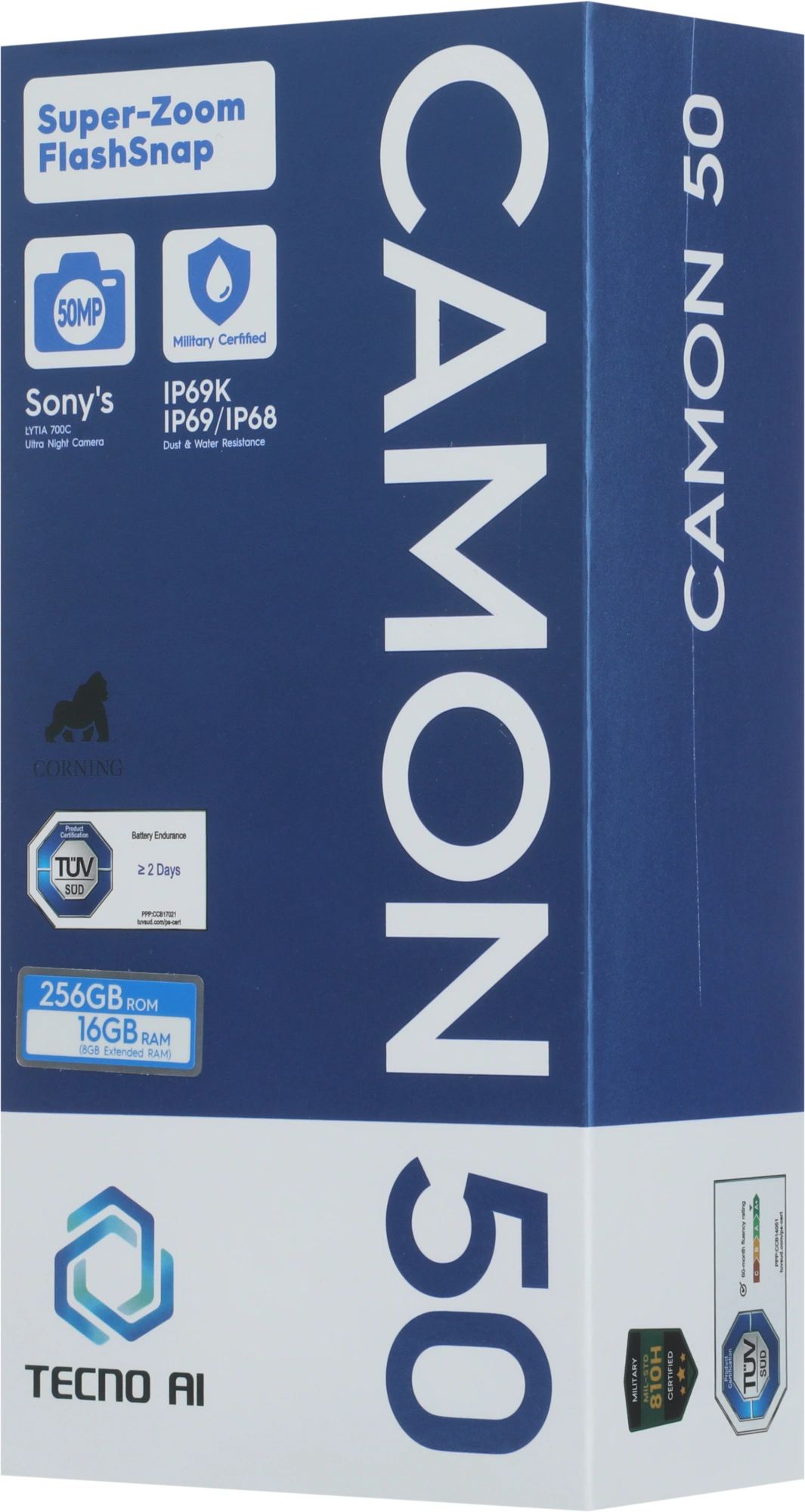 Смартфон Tecno Camon 50 8ГБ/256ГБ, черный (cn5 256+8 moonshadow black) от официального дилера в России