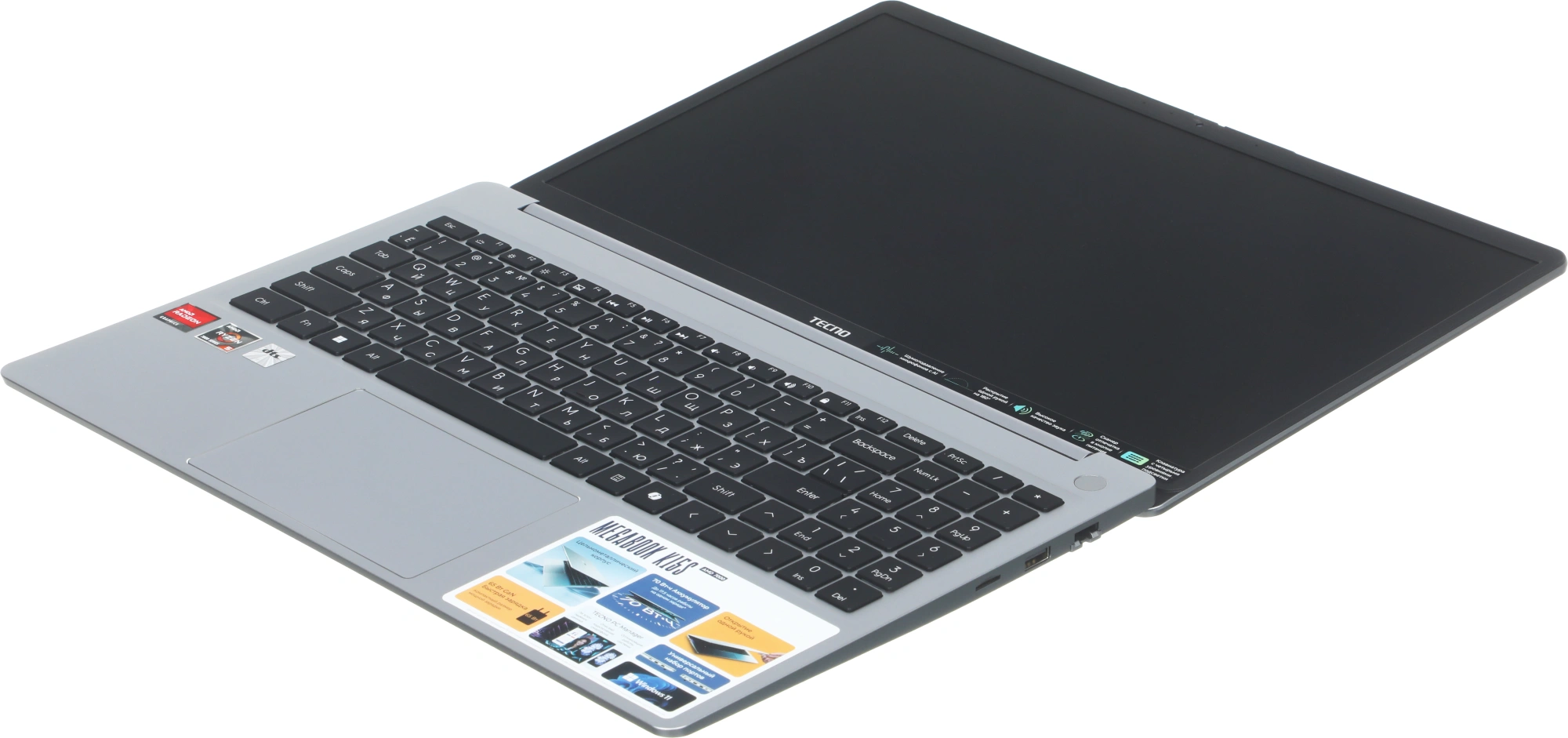 Ноутбук Tecno MegaBook K15SFA, 15.6", IPS, AMD Ryzen 5 7535HS, LPDDR5 16ГБ, SSD 1024ГБ, AMD Radeon 660M, серый (71005000403) от официального дилера в России